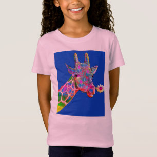 かわいくカラフルなヒマワリのキリン Tシャツ