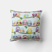 かわいくカラフルなフクロウの枝パターン クッション (裏面)