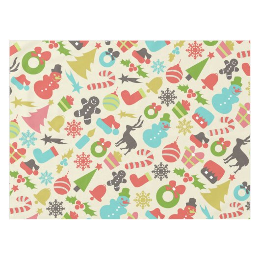 かわいくカラフルなレトロのクリスマス テーブルクロス (正面(横))