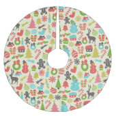 かわいくカラフルなレトロのクリスマス ブラッシュドポリエステルツリースカート (正面)