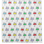 かわいくカラフルな傘および雨滴パターン シャワーカーテン (正面)