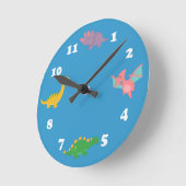 かわいくカラフルな恐竜の子供への寝室 ラウンド壁時計 (傾斜)