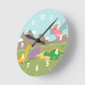 かわいくカラフルな恐竜の子供への寝室 ラウンド壁時計 (傾斜)