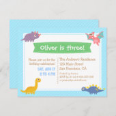 かわいくカラフルな恐竜の誕生会 招待状 (正面/裏面)