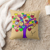 かわいくカラフルな愛ハートの紫色の木 クッション (ブランケット)