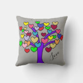 かわいくカラフルな愛ハートの紫色の木 クッション (裏面)