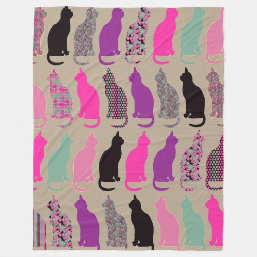 かわいくカラフルな猫のフリースブランケット フリースブランケット (正面)