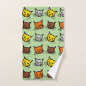 かわいくカラフルな猫の顔パターンBathタオルセット バスタオルセット (ハンドタオル)