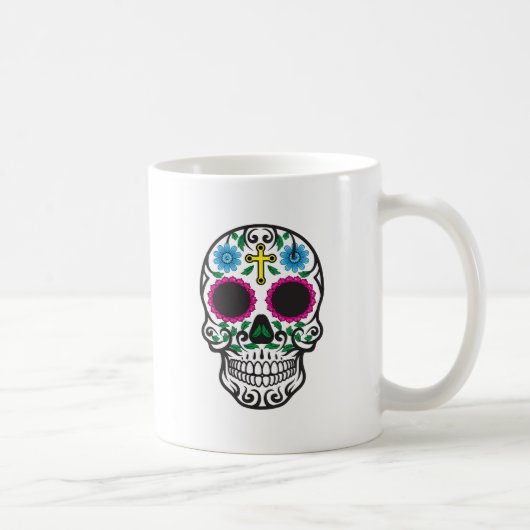 かわいくカラフルな砂糖のスカルdia de los muertos コーヒーマグカップ (右)