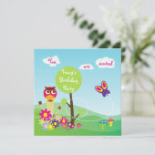 かわいくカラフルな草原の花の蝶フクロウのきのこ 招待状 (スタンド正面)