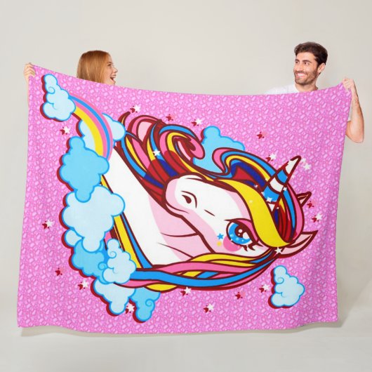 かわいくカラフルな虹のユニコーンのピンクのサテンのプラシ天 フリースブランケット (インサイチュ)