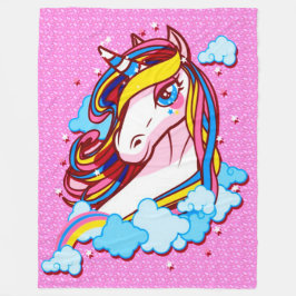 かわいくカラフルな虹のユニコーンのピンクのサテンのプラシ天 フリースブランケット