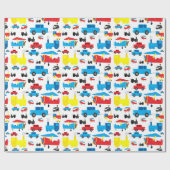 かわいくカラフルな飛行機、列車および車のコラージュ ラッピングペーパー (フラット)