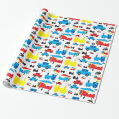 かわいくカラフルな飛行機、列車および車のコラージュ ラッピングペーパー (アンロールド)