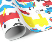 かわいくカラフルな飛行機、列車および車のコラージュ ラッピングペーパー (ロールコーナー)