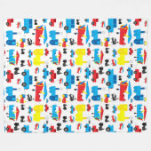 かわいくカラフルな飛行機、列車および車パターン フリースブランケット (正面(横))