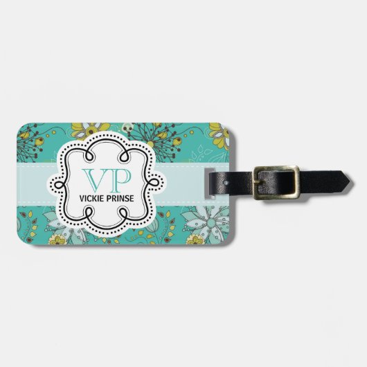 かわいくガーリーでパーソナライズな花いっぱいのパターン落書き ラゲッジタグ (正面横)