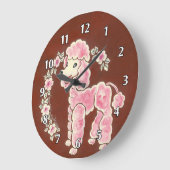 かわいくガーリーで柔らかいピンクのプードル犬 ラージ壁時計 (傾斜)