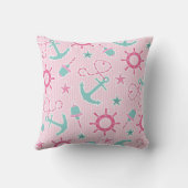 かわいくガーリーで航海のなプリントのピンクのストライプ クッション (裏面)