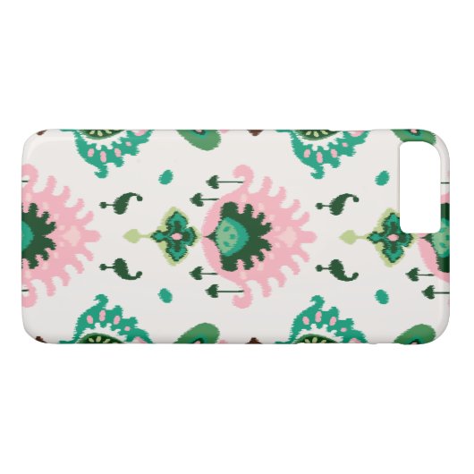 かわいくガーリーなピンクの緑のイカットの種族パターン Case-Mate iPhoneケース (裏面(横))