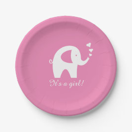 かわいくガーリーなピンク象のベビーシャワーの紙皿 ペーパープレート