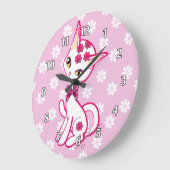 かわいくガーリーな子猫猫のピンクの~ ラージ壁時計 (傾斜)