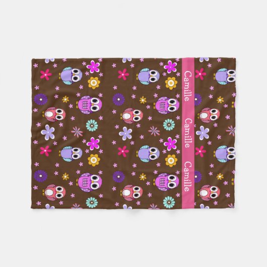 かわいくガーリーな漫画のフクロウのフリースブランケット フリースブランケット (正面(横))