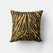 かわいくガーリーな金ゴールドのフェイクなグリッターのシマウマの黒パターン クッション (裏面)