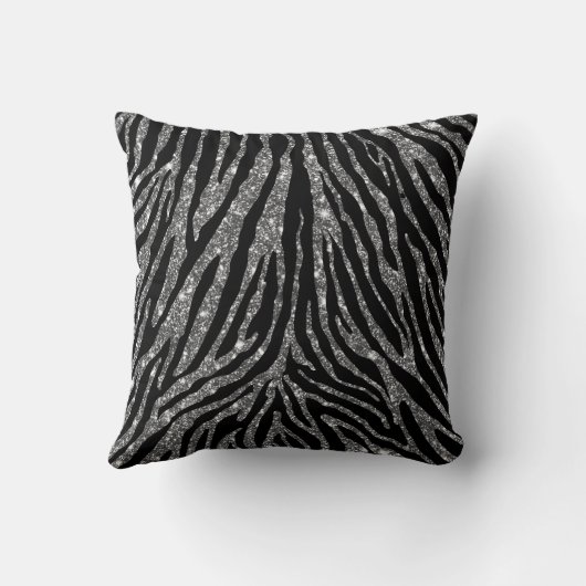 かわいくガーリーな銀製のフェイクなグリッターのシマウマの黒パターン クッション (裏面)