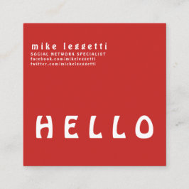 かわいくシンプルではっきりしたな赤のこんにちはミニマリズム スクエア名刺