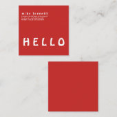 かわいくシンプルではっきりしたな赤のこんにちはミニマリズム スクエア名刺 (正面/裏面)