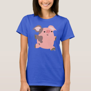かわいくスポーティな漫画のブタの女性のTシャツ Tシャツ