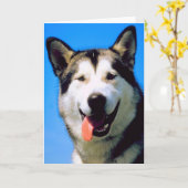 かわいくハスキーな犬の写真のカスタマイズ可能な挨拶状 カード (黄色い花)