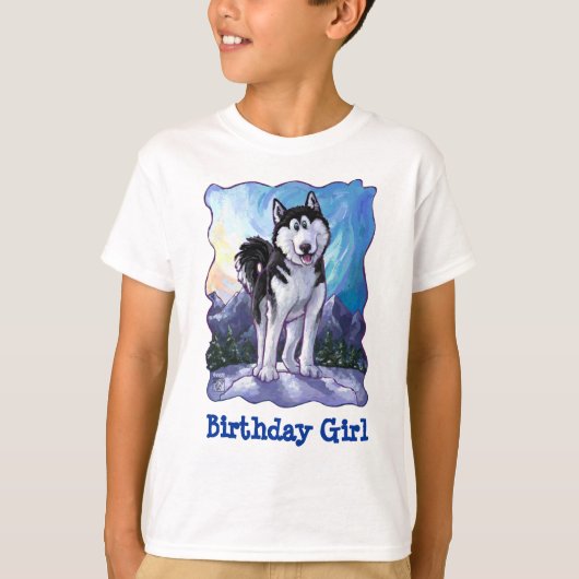 かわいくハスキーな誕生日の女の子の前部および背部Tシャツ Tシャツ (正面)