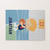 かわいくパーソナライズなバスケットボール選手のブロンドの女性海軍 ジグソーパズル (横)