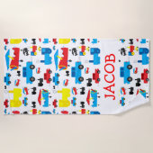 かわいくパーソナライズな飛行機、列車および車パターン ビーチタオル (正面)