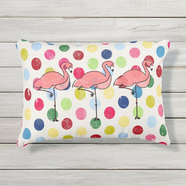かわいくファンキーなフラミンゴのカラフルの水玉模様 アウトドアクッション (正面)