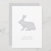 かわいくミニマルな灰色のハッピーイースターのバニーのイースターカード シーズンカード (正面/裏面)