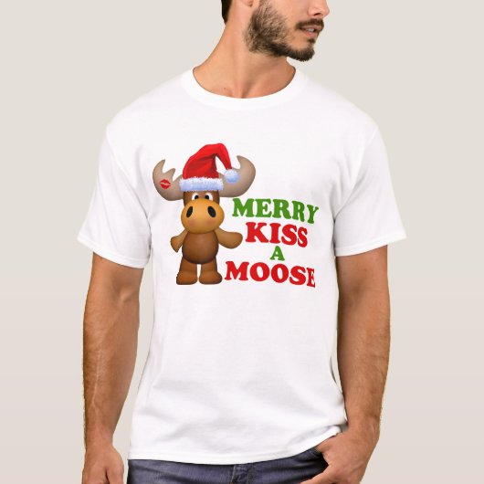 かわいくメリーなキスアメリカヘラジカのクリスマス Tシャツ (正面)