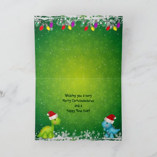 かわいくメリーなChristmasaurusの恐竜のクリスマスカード シーズンカード (内部)
