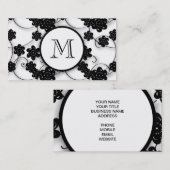 かわいくモダンで黒い花模様、あなたのイニシャル 名刺 (正面/裏面)