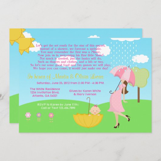 かわいくモダンなお母さんおよび女の赤ちゃんのベビーは振りかけます 招待状 (正面/裏面)