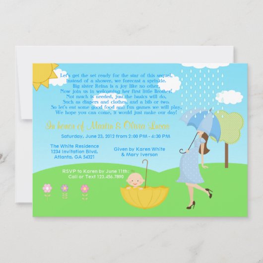 かわいくモダンなお母さんおよび男の赤ちゃんのベビーは振りかけます 招待状 (正面)