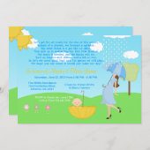 かわいくモダンなお母さんおよび男の赤ちゃんのベビーは振りかけます 招待状 (正面/裏面)