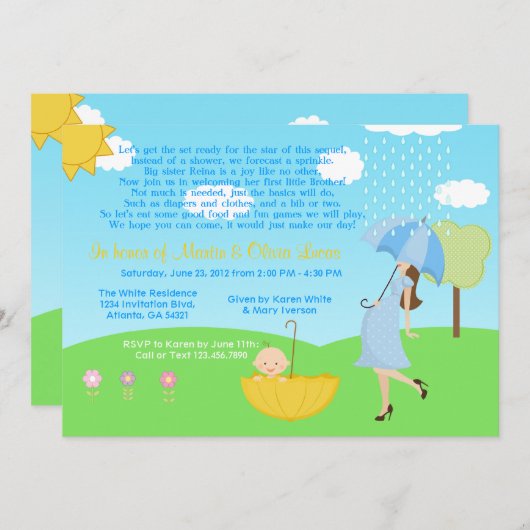 かわいくモダンなお母さんおよび男の赤ちゃんのベビーは振りかけます 招待状 (正面/裏面)