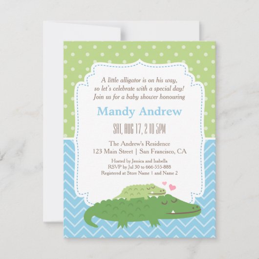 かわいくモダンなわにベビーシャワーのパーティー 招待状 (正面)