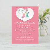 かわいくモダンな愛鳥のハートの婚約パーティ 招待状 (スタンド正面)