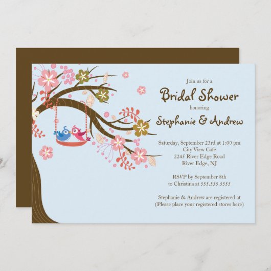 かわいくモダンな愛鳥のブライダルシャワー招待状 招待状 (正面/裏面)