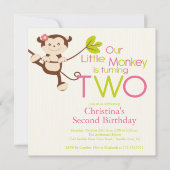 かわいくモダンな猿の第2バースデーパーティ招待状 招待状 (正面)