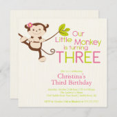 かわいくモダンな猿の第3バースデーパーティ招待状 招待状 (正面/裏面)